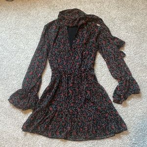 Poppy printed mini dress from ZARA, v-neck, tie up